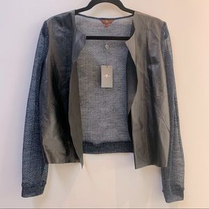 7 for All Mankind Leather & Blue Shimmer Jacket